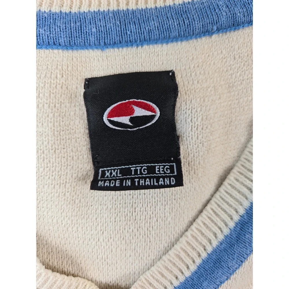 Nike Sweater Vest Mens XXL Cream  Vintage V-Neck Cotton Colorblock Striped (
